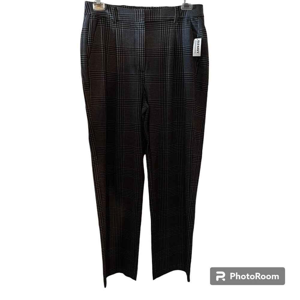 NEW} OLD NAVY High-Waist, Wide-Leg Trousers , Grey & Black Plaid/Size - L